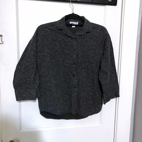 Vintage RUSS Teen Russ Togs Button Up Shirt Womens Medium Gray Speckle Union Tag - Picture 1 of 7